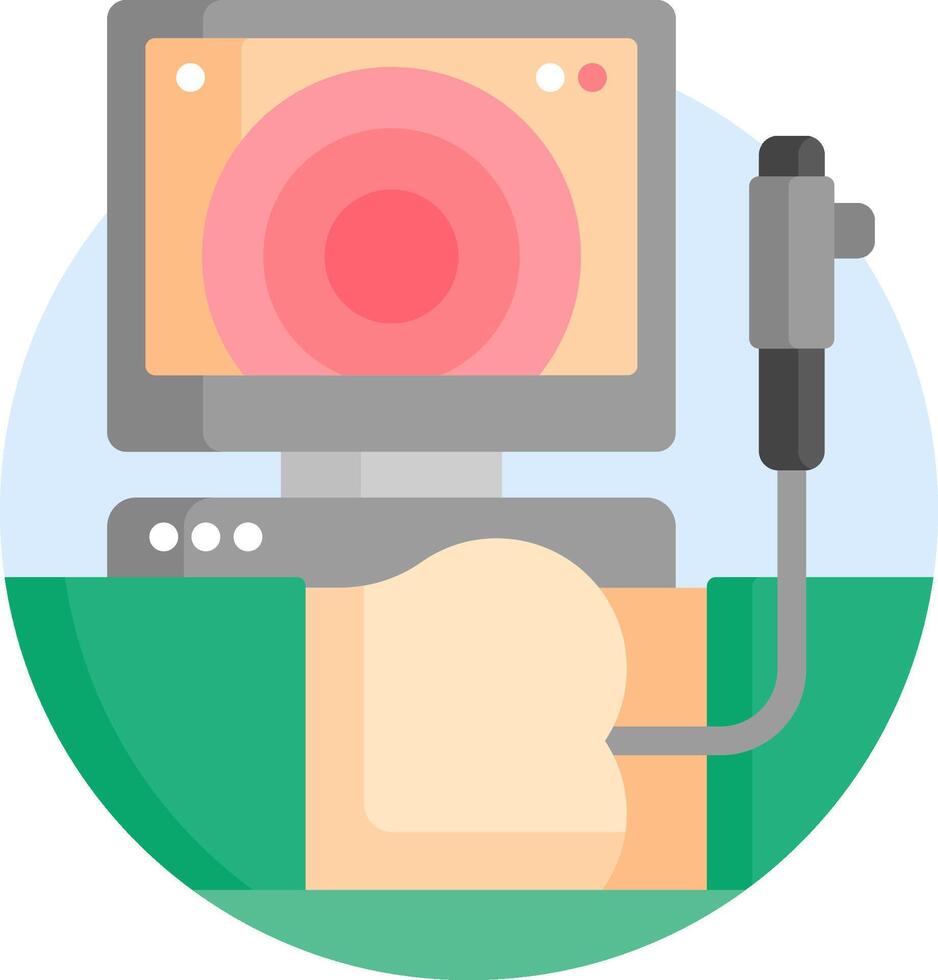 A person holding a computer monitor with a red light vector