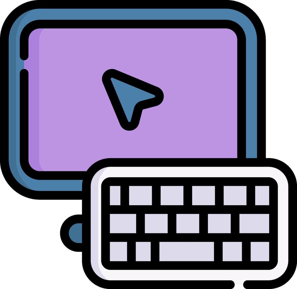 A computer and keyboard with a play button vector