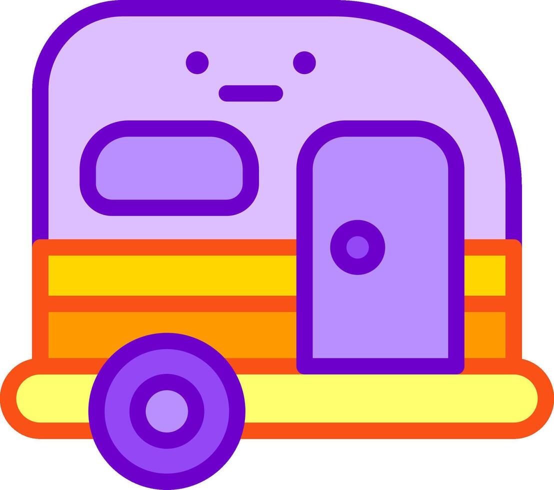A purple and orange camper trailer with a smiley face vector