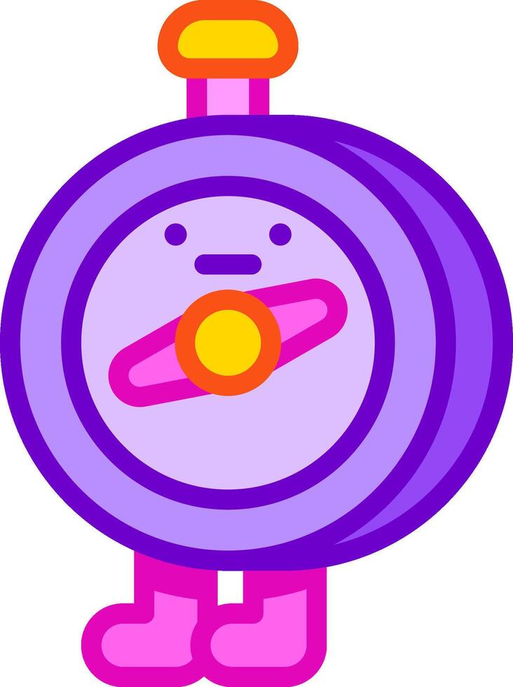 A purple and yellow cartoon character with a stopwatch vector