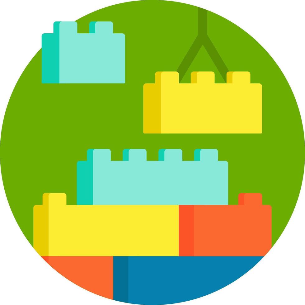 A colorful building block icon with a green background vector