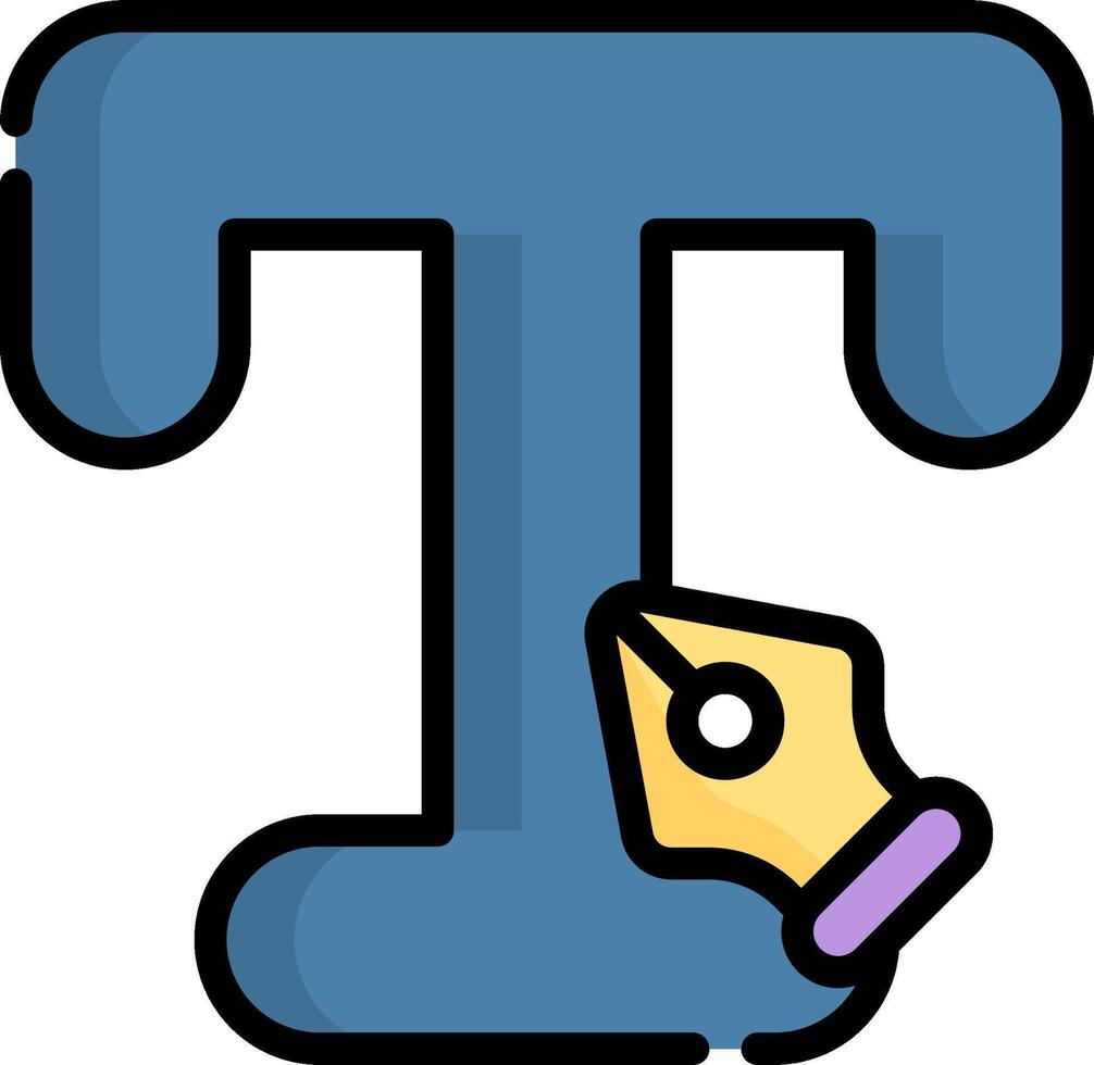 A letter t with a pen and a pencil vector