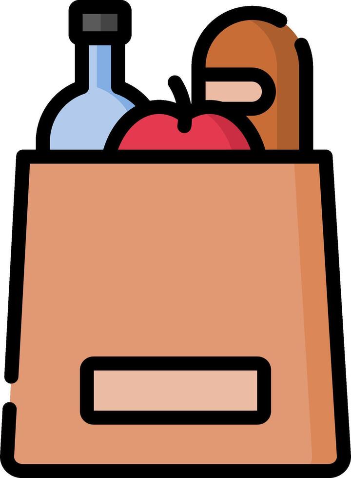 A grocery bag with food and a bottle vector