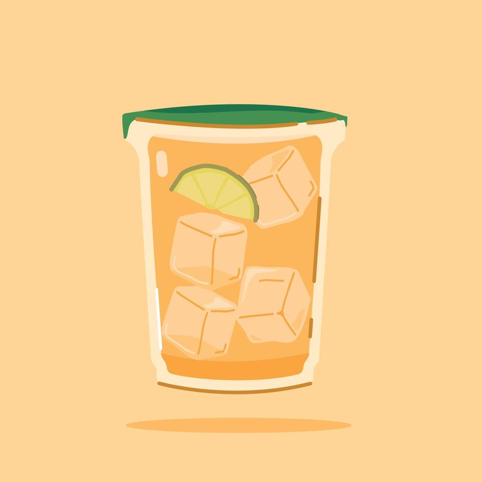 Iced Lemon Tea in a flat plastic cup. suitable for poster and web icon vector