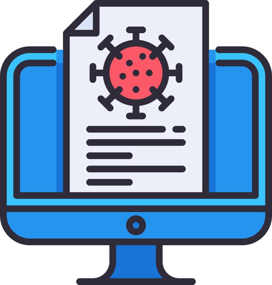 A computer screen with a document and a virus icon vector