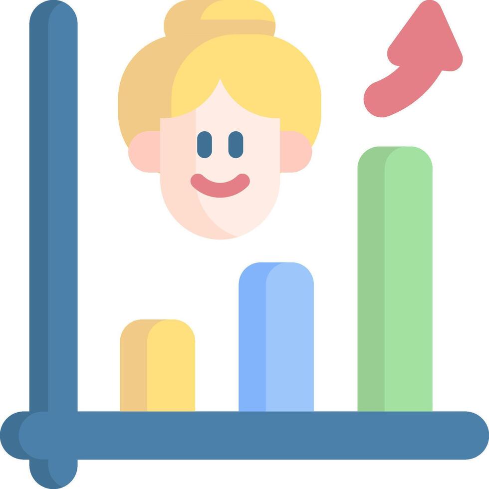 A woman is looking at a bar chart with an arrow pointing up vector