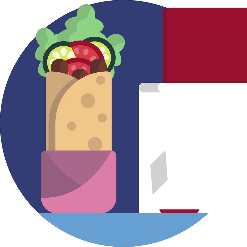 A taco is sitting on a plate with a slice of pizza vector