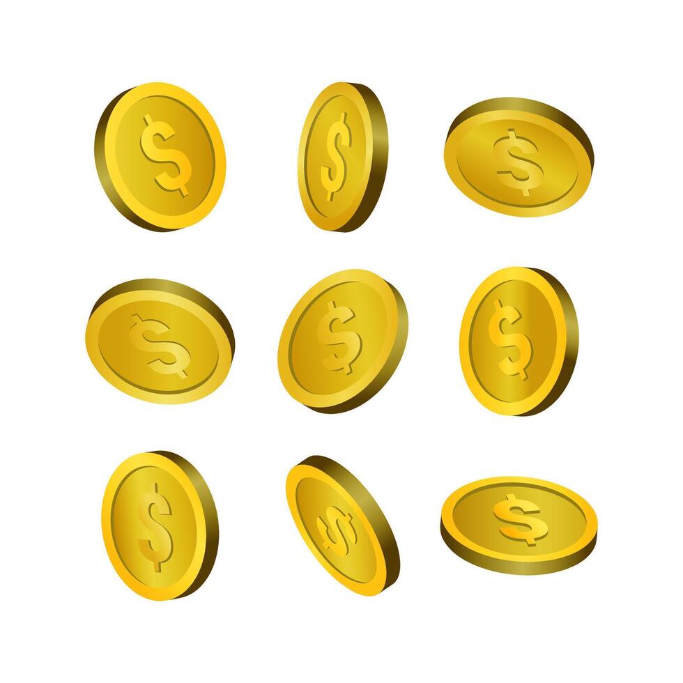 Golden coins with dollar signs in different positions vector