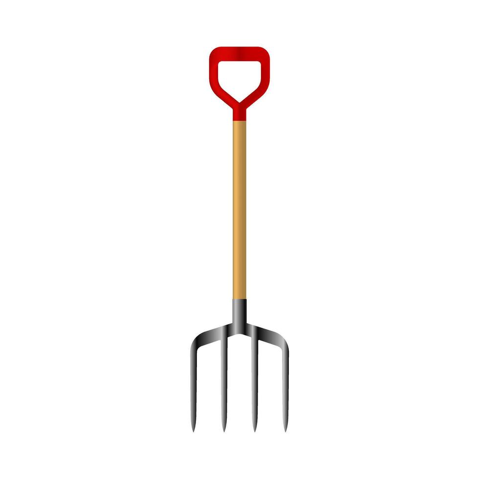 Garden fork with a red grip isolated on a white background vector