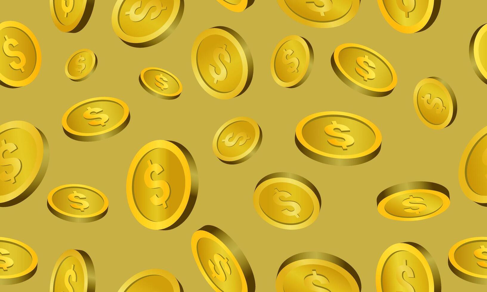 Shower of golden coins seamless pattern background vector
