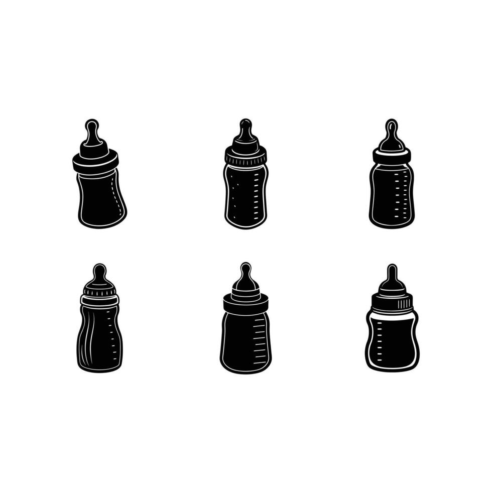 Baby Bottle Icon Bundle - and Linocut Silhouette Designs vector