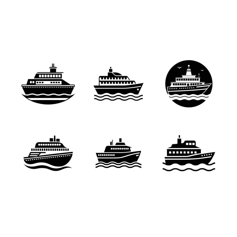 Ferry Icon and Linocut Silhouette Design vector