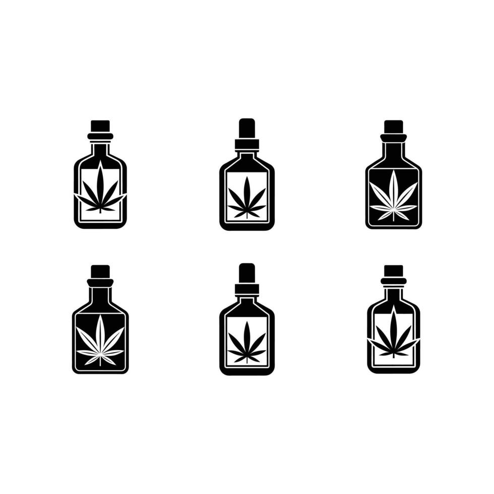 Cannabis Oil Bottle and Linocut Silhouette Design Bundle vector