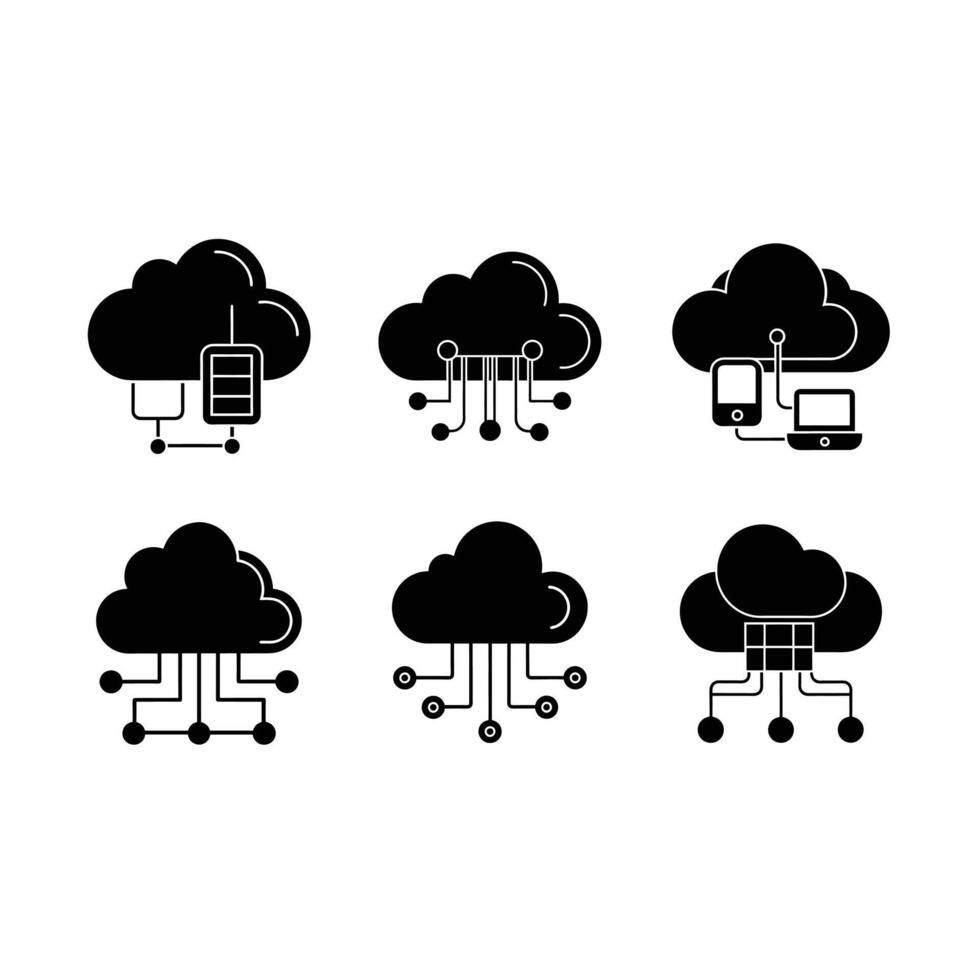 Cloud Computing and , Linocut Silhouette Design vector