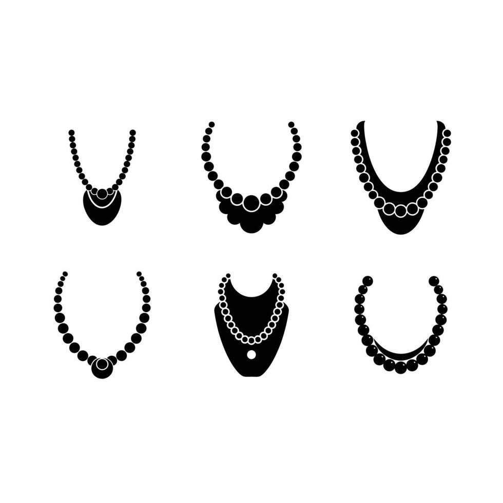 Elegant Pearl Necklace and Silhouette Design Bundle and Linocut Style vector