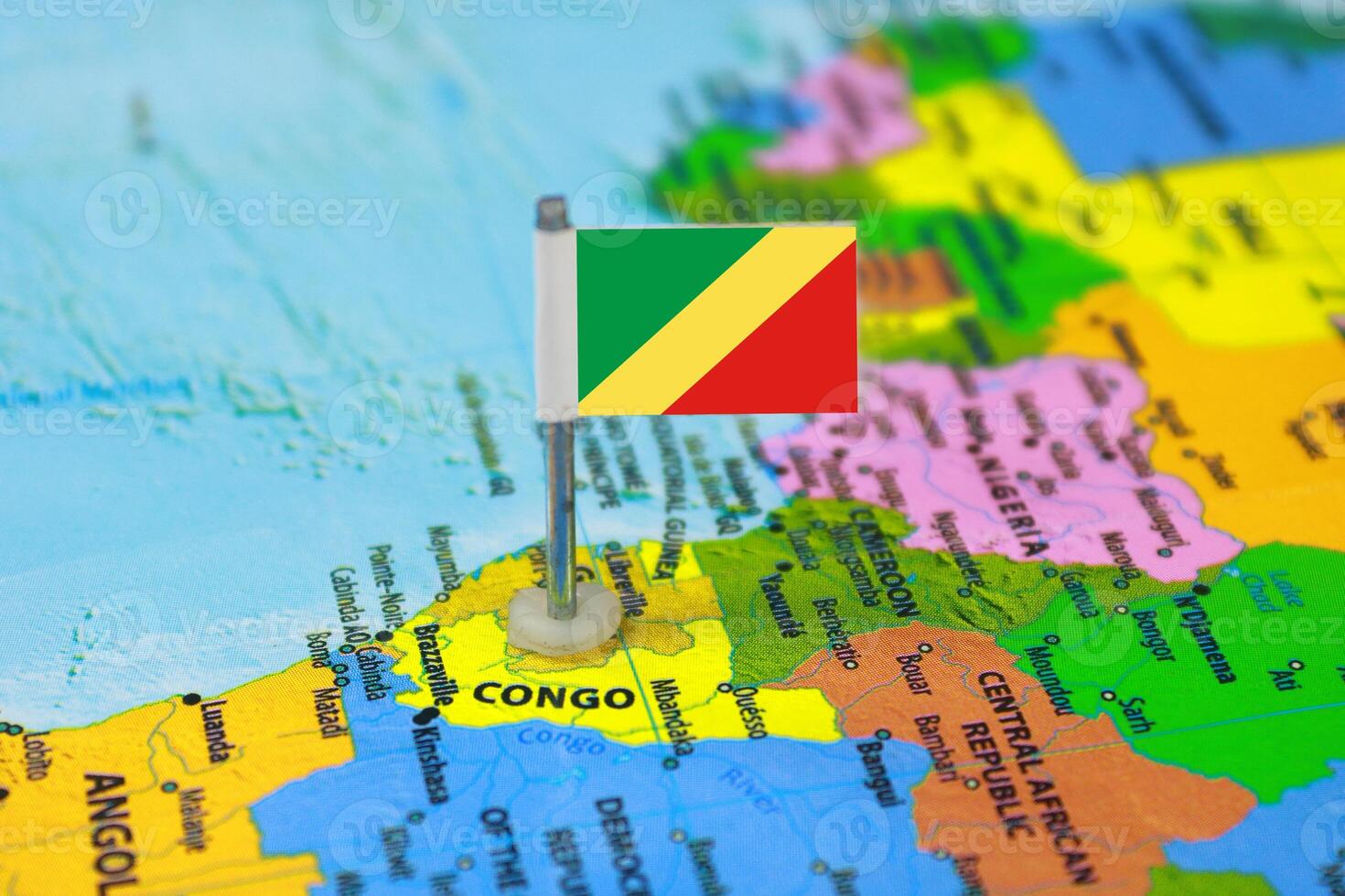 Congo Flag Over World Map, Selectiove Focus photo