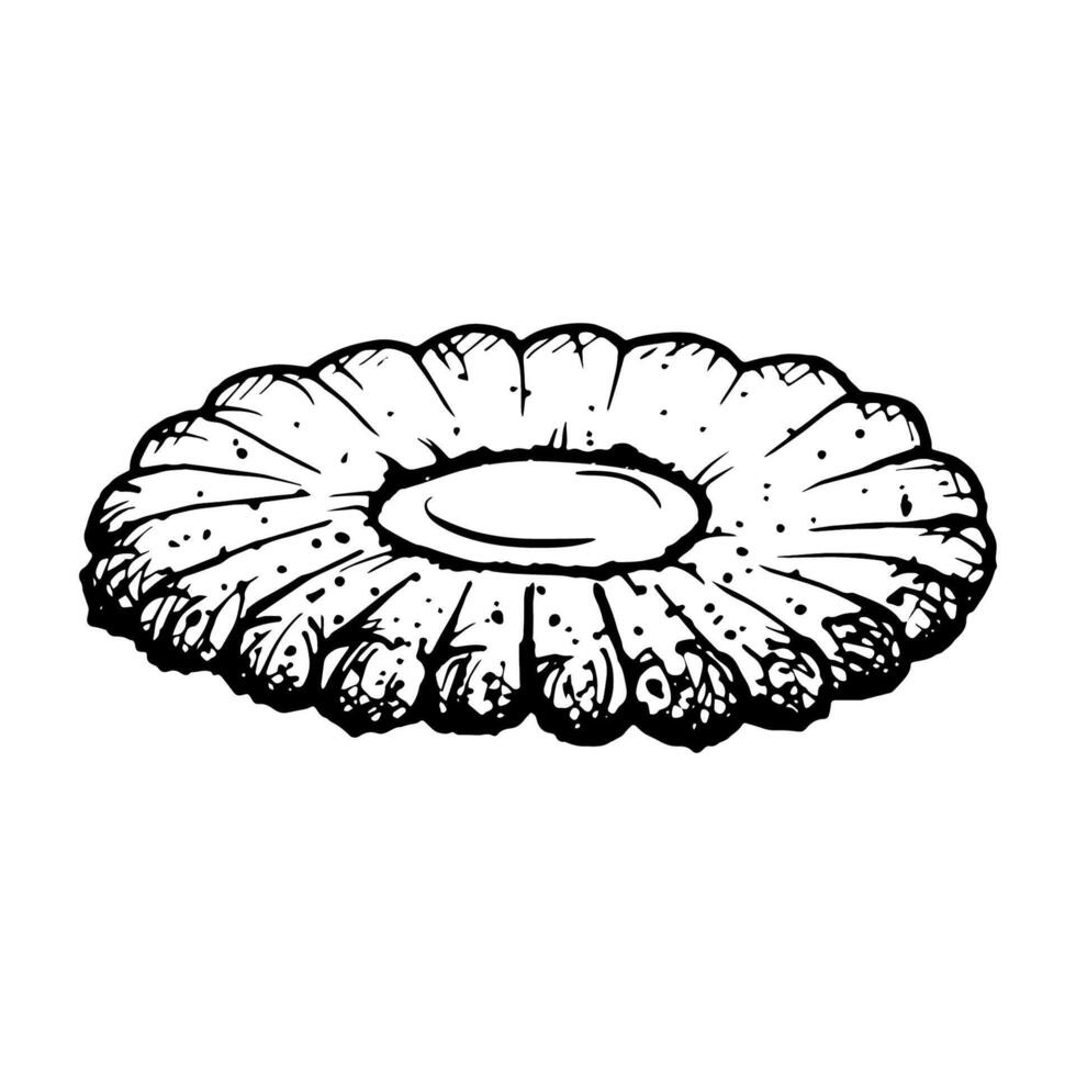 illustration of round shaped Linzer cookies with a jam filling center. Clipart for design purposes. Monochrome detailed ink style drawing, perfect for bakery, food and Christmas projects vector
