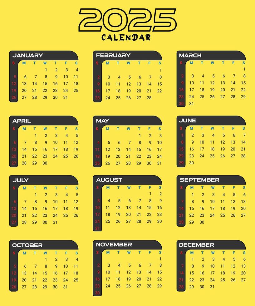 2025 year corporate calendar design vector