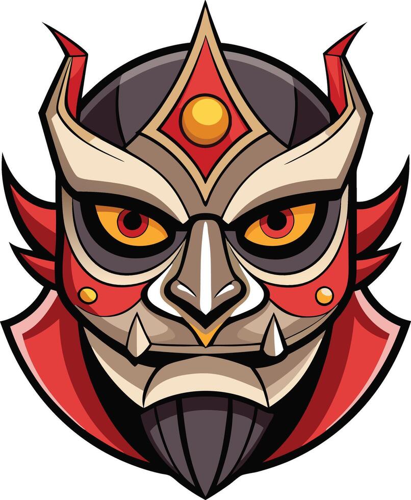 Red Decorative Mask with Intricate Lines vector