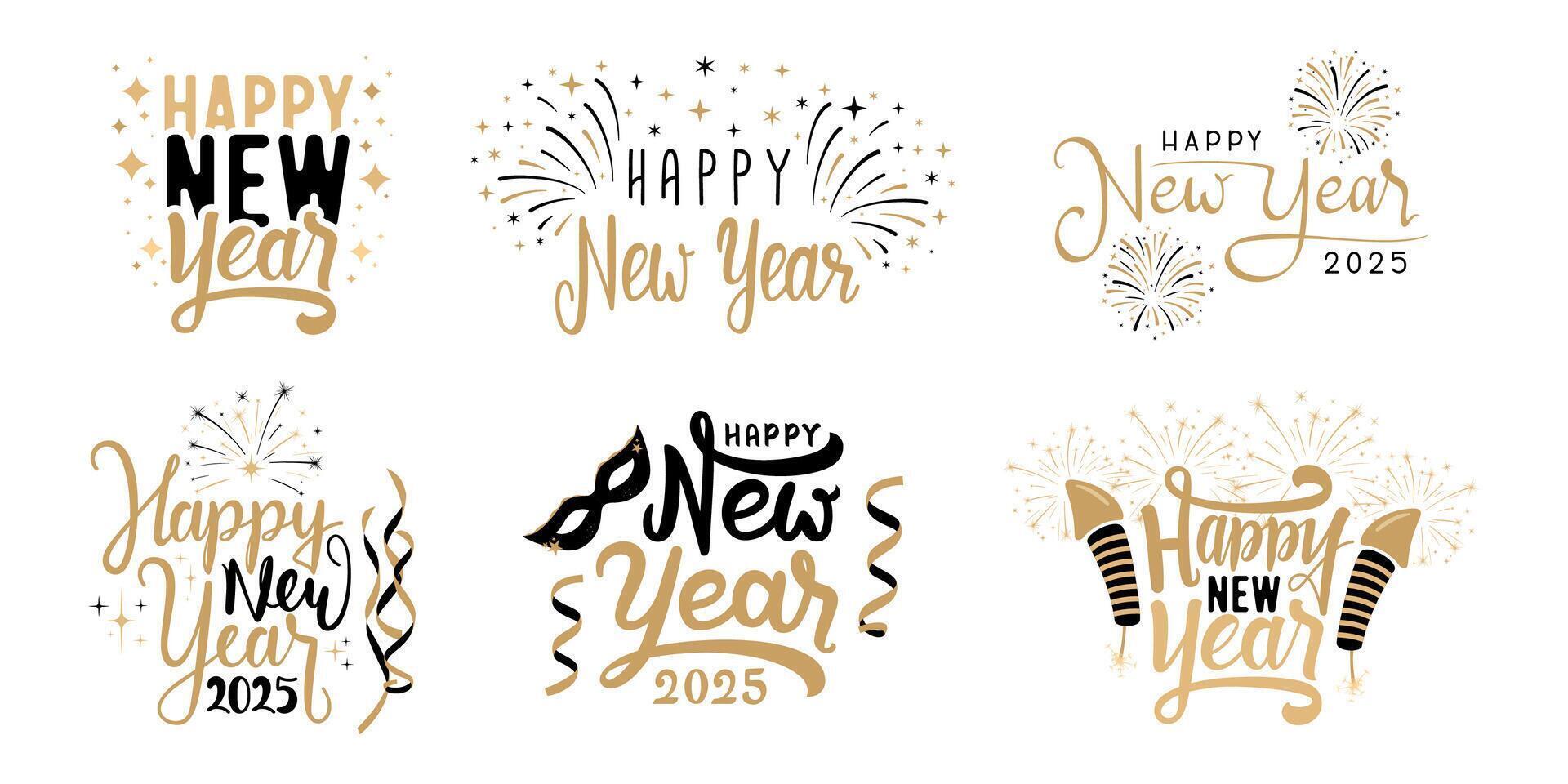 happy new year 2025 unique text calligraphy design collection vector