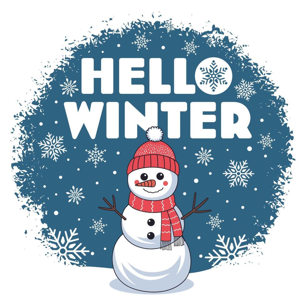 Snowman Greeting Winter with Red Hat and Scarf vector