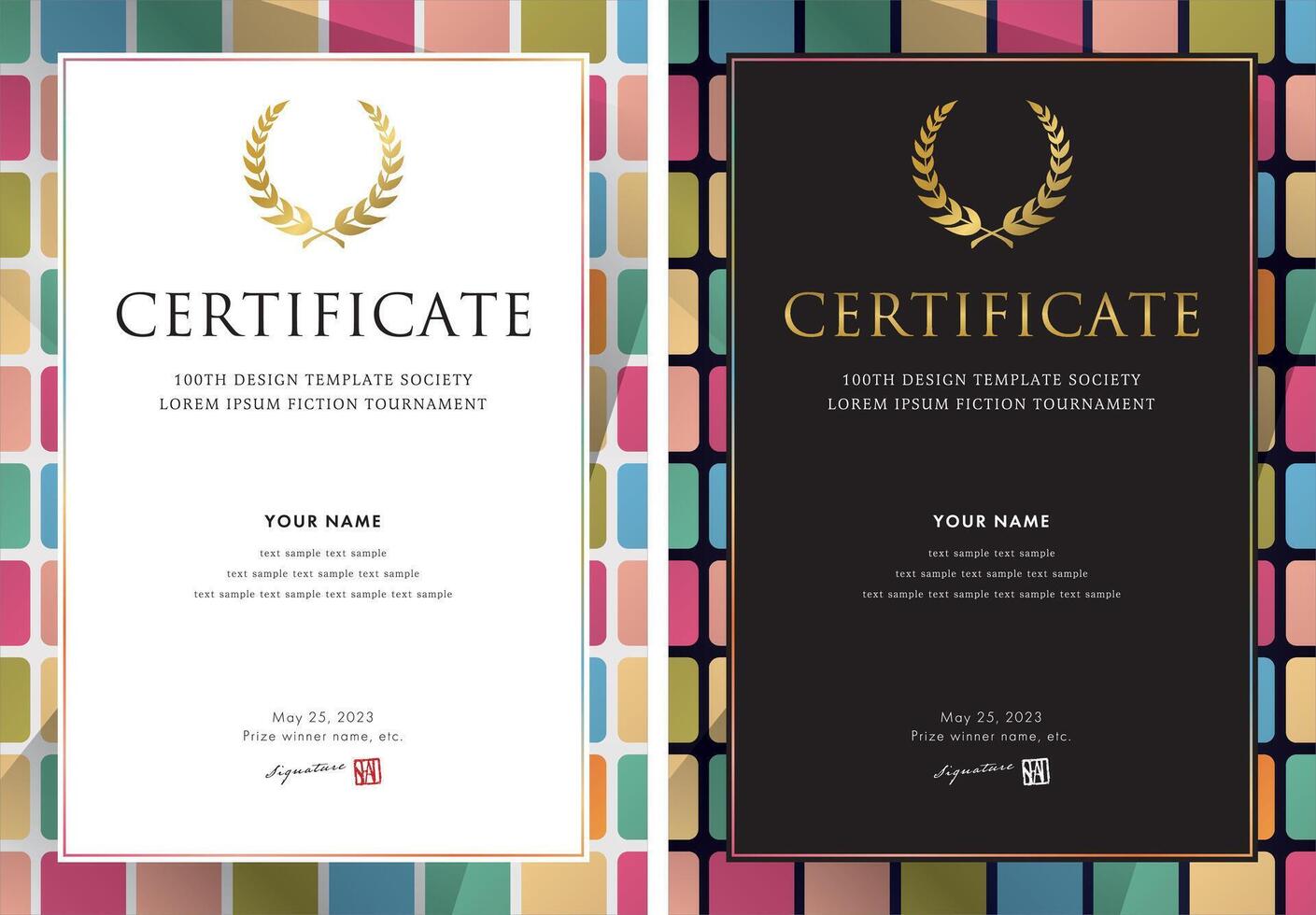 Diploma, award, certificate template with colorful block background vector