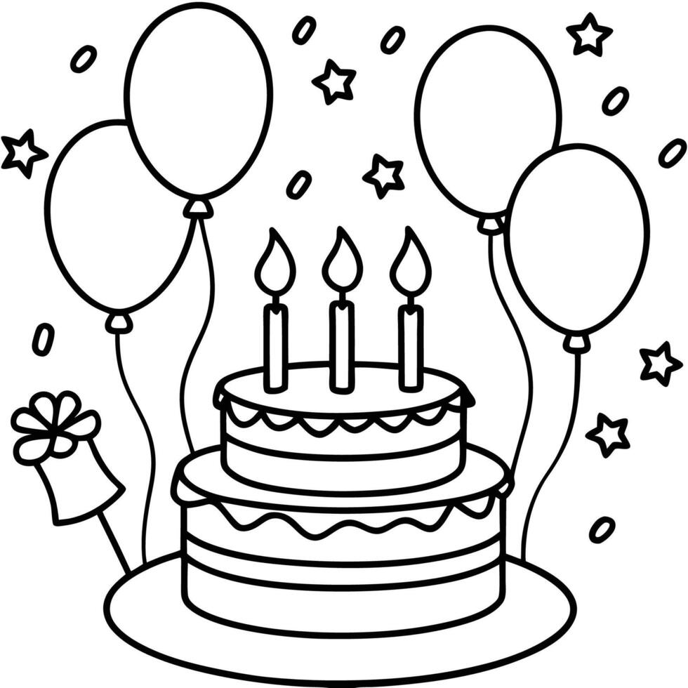 Birthday Cake Coloring Outline vector