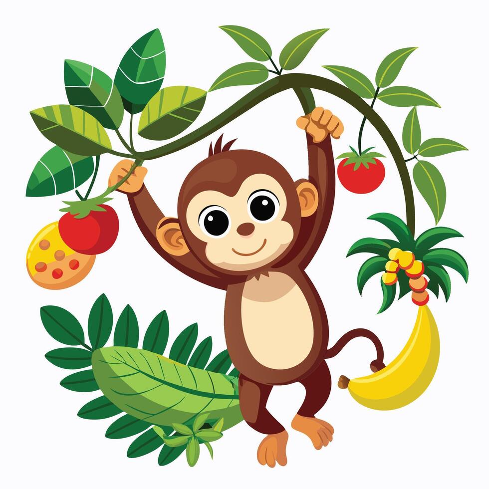 Tree and Monkey Outline vector