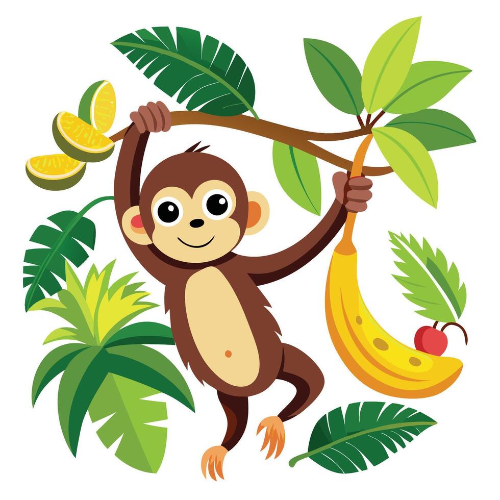 Monkey on Tree Outline Art vector