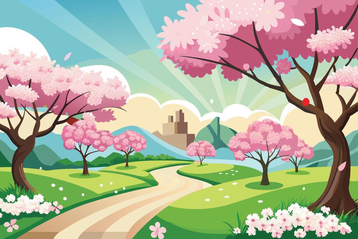 Japanese Garden in Spring Bloom vector
