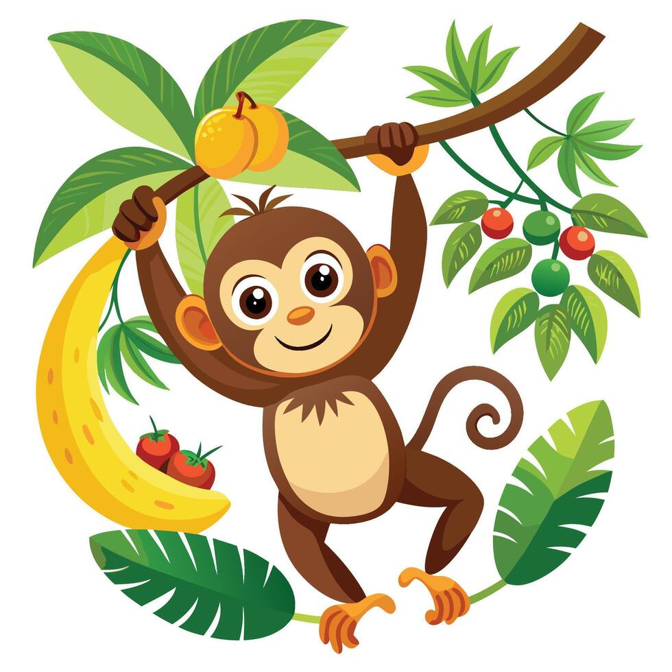 Tree Swinging Monkey Drawing vector