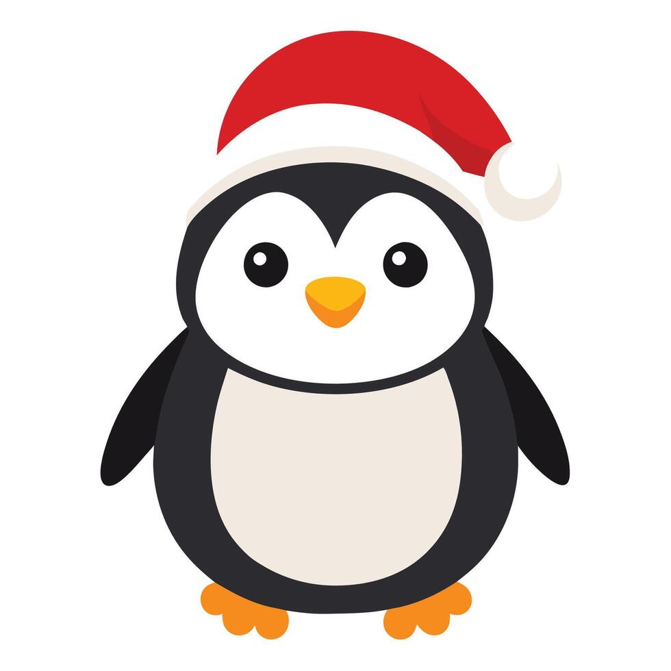 Winter Penguin with Santa Hat vector