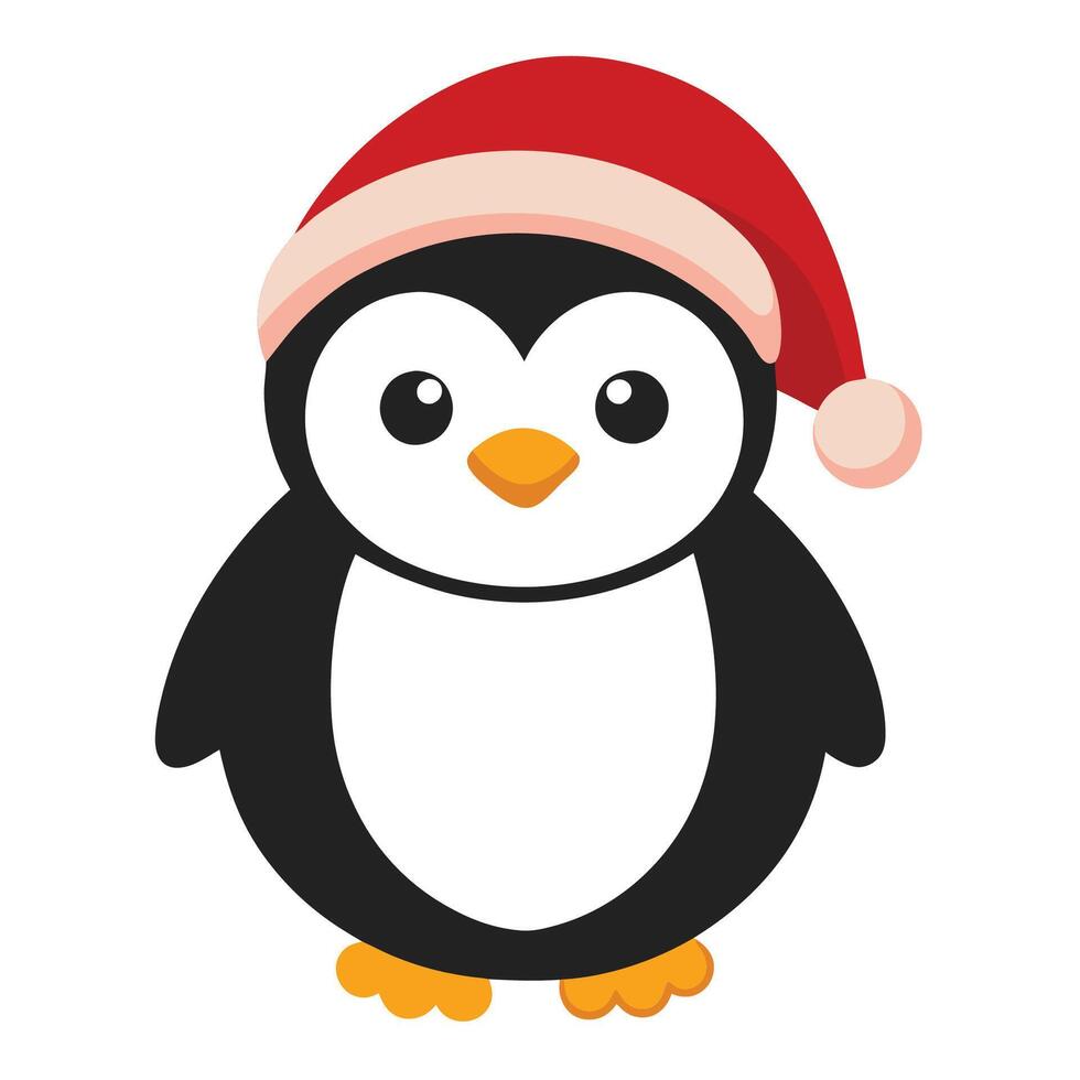 Penguin in Red Santa Hat vector