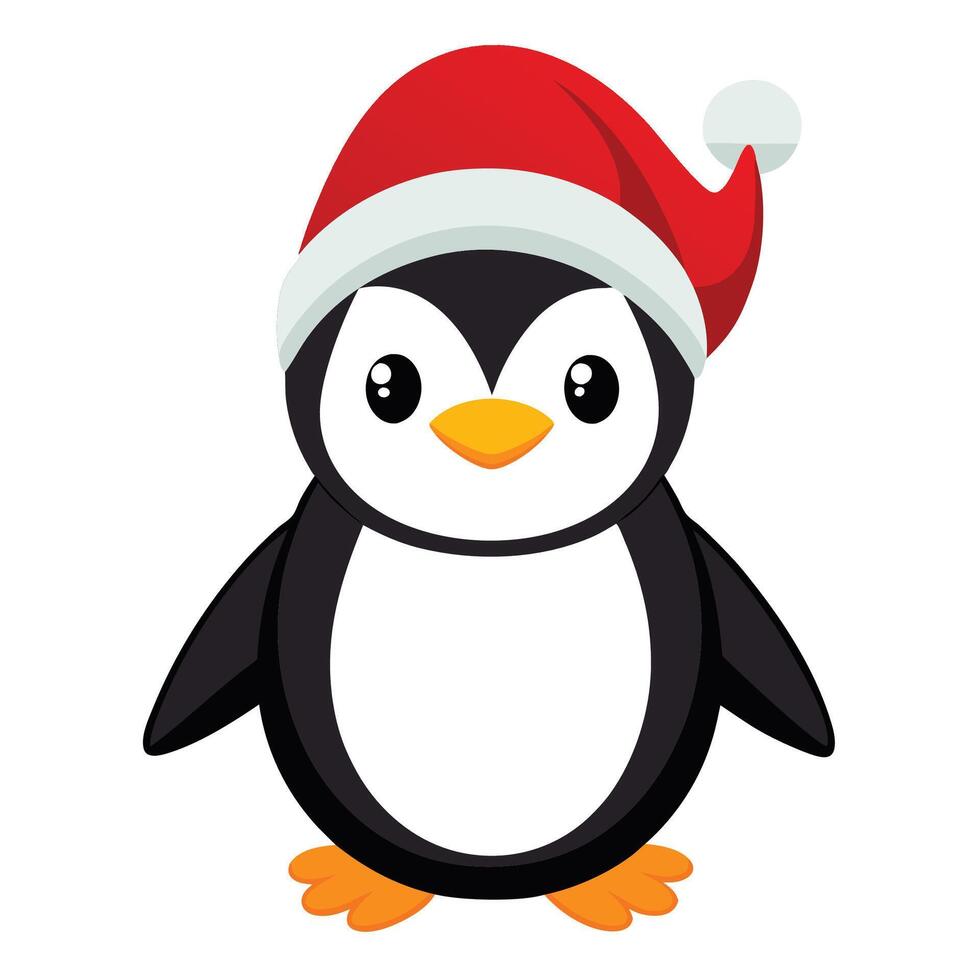 Penguin with Red Holiday Hat vector