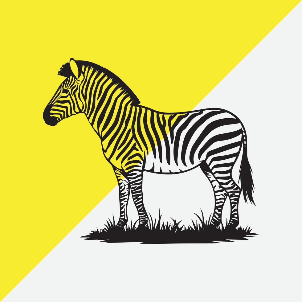 a drawing of a zebra that is yellow background. vector