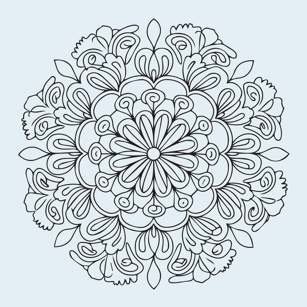 a black and white drawing of a flower in a circle. vector