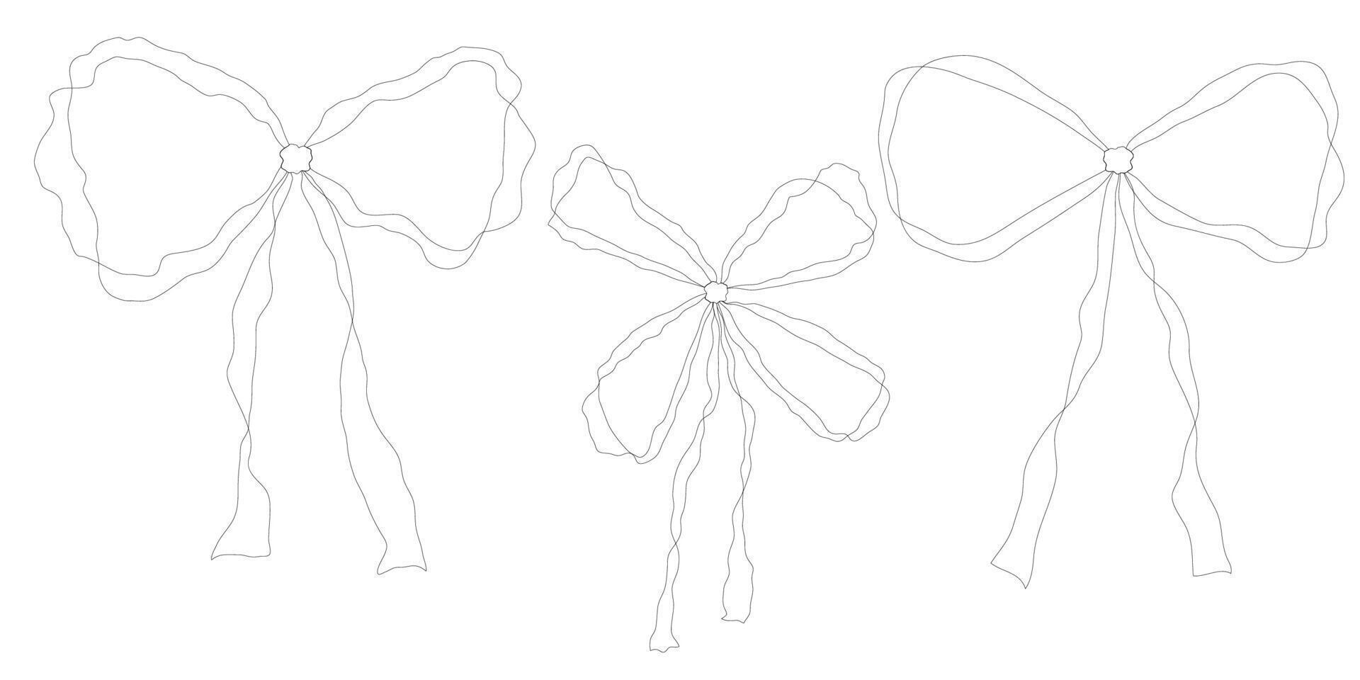 Trendy girls accessories. Cute hairstyle elements collection. Line art coquette girly vintage bow. Bow for hair decor flat. Ribbons isolated vector