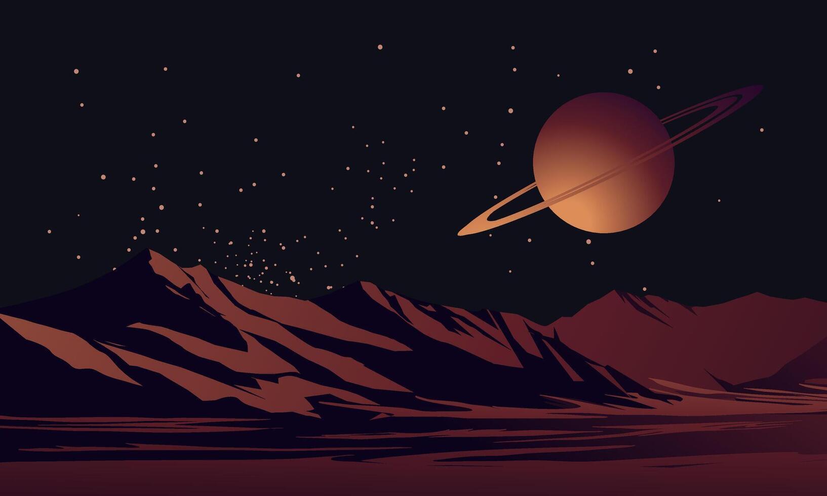 Space illustration with view of Saturn on mars vector