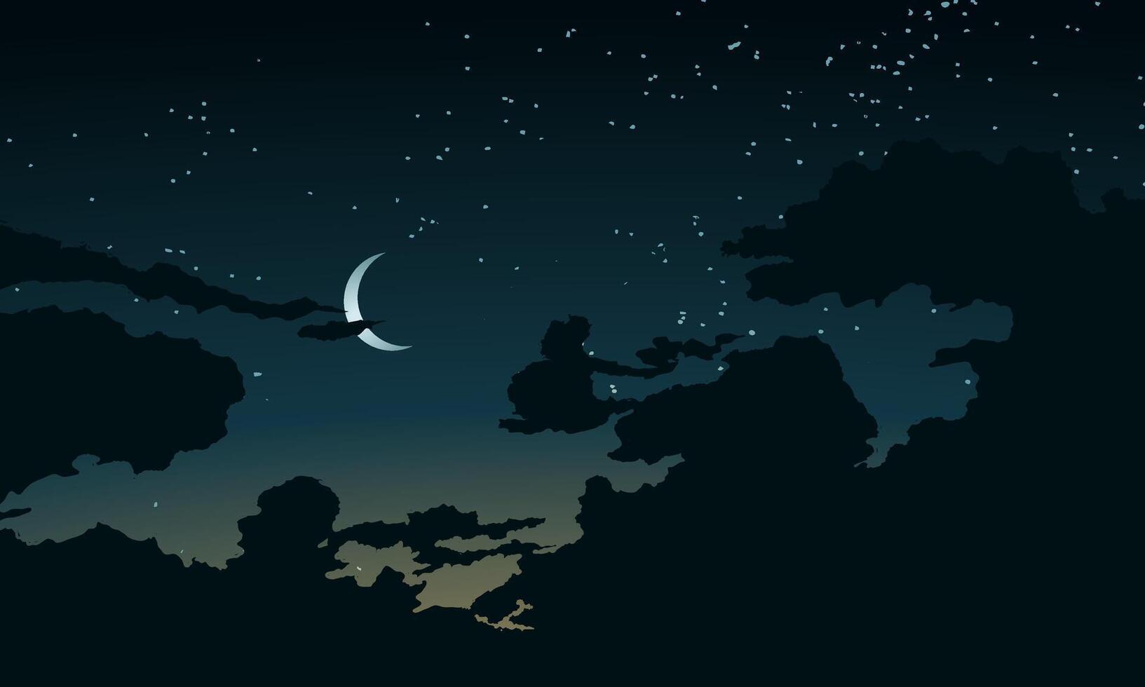Dramatic cloudy night sky with moon and stars vector