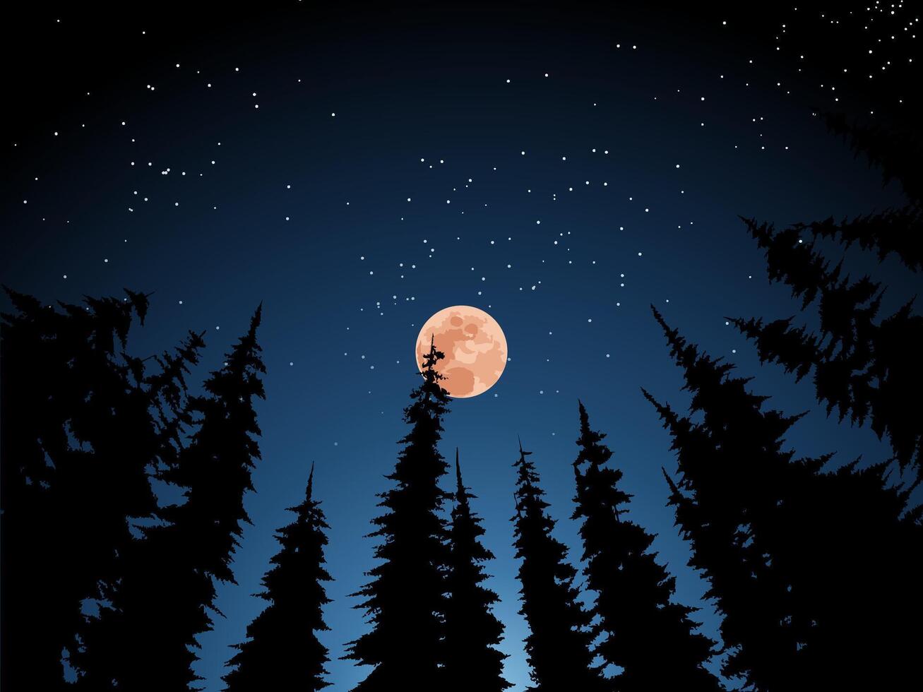 Night in forest with blood moon vector