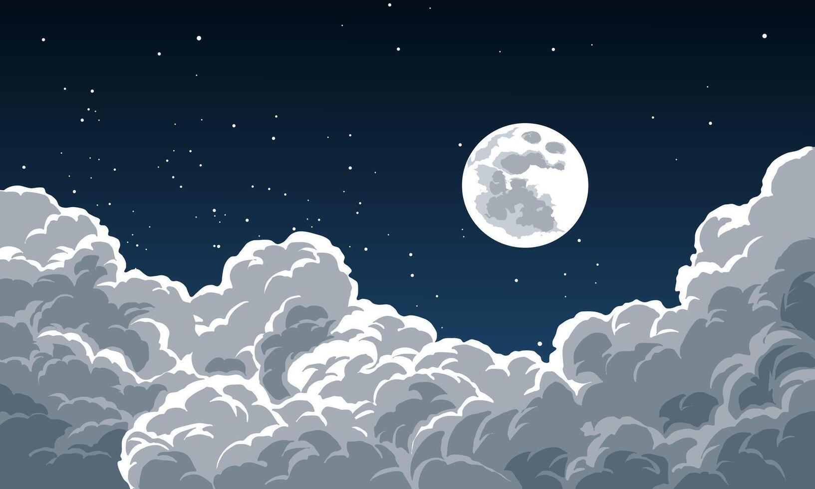 Starry night with full moon over the clouds vector