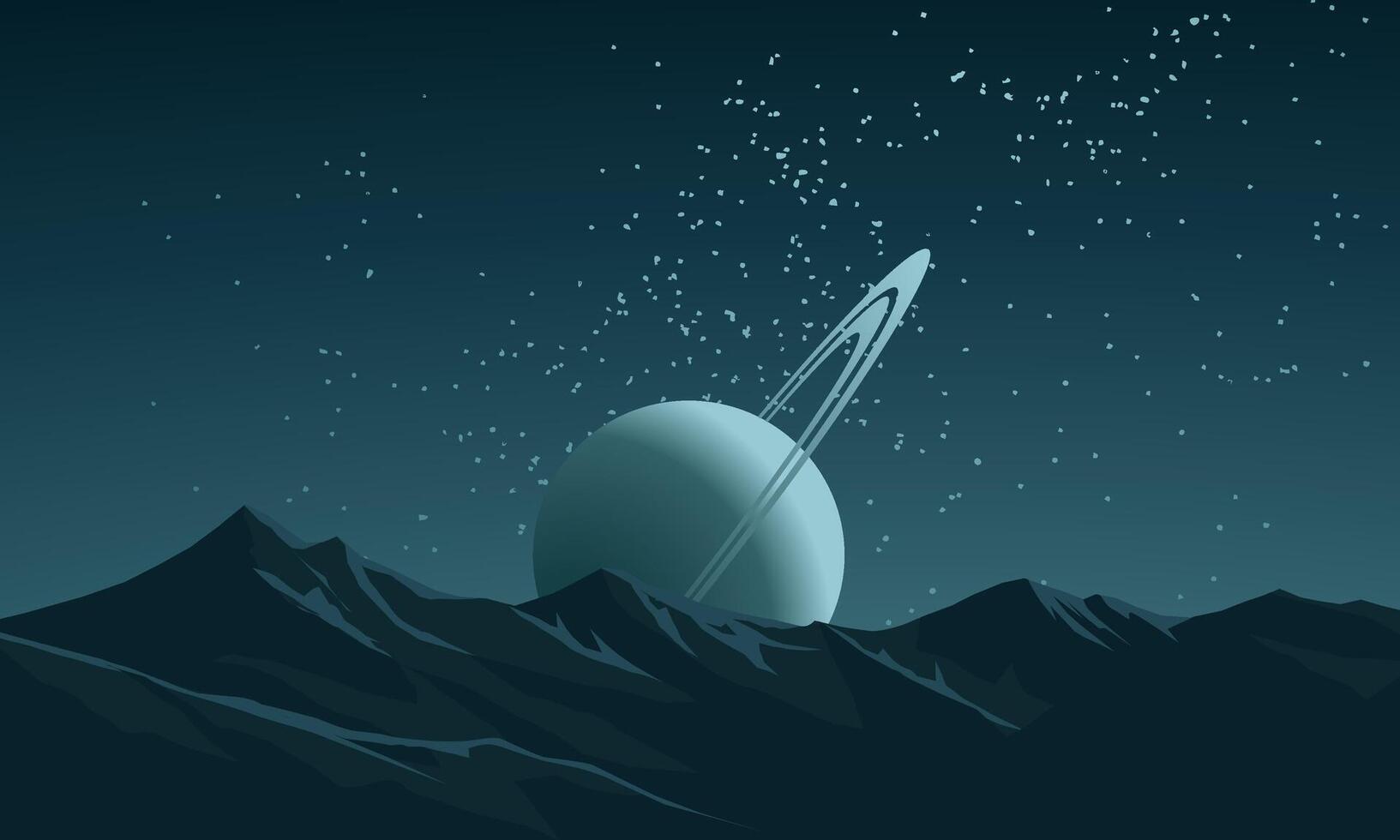 Space background with saturn and stars over mountains vector