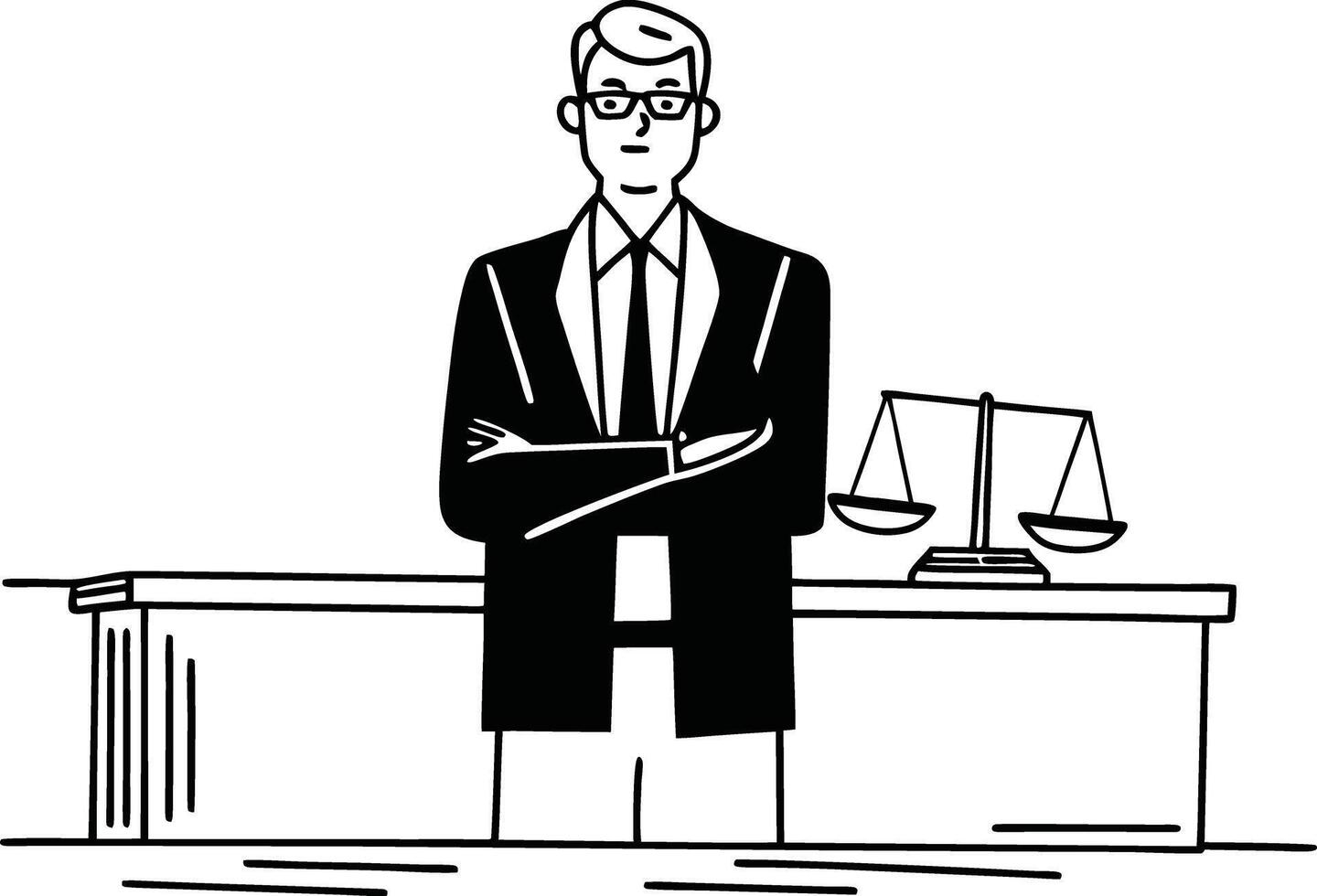 A cartoon judge standing in front of a desk vector