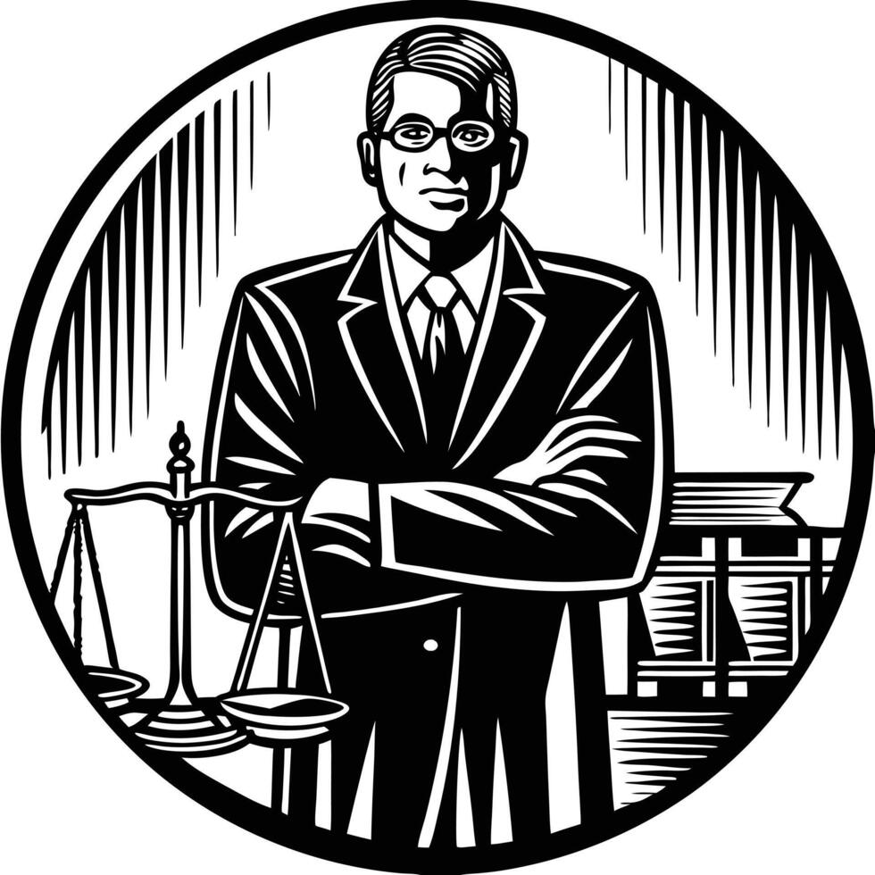 A man in a suit holding a scale of justice vector