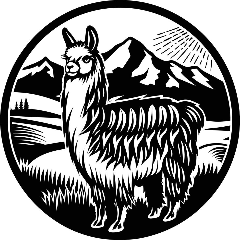 Llama in the mountains illustration vector