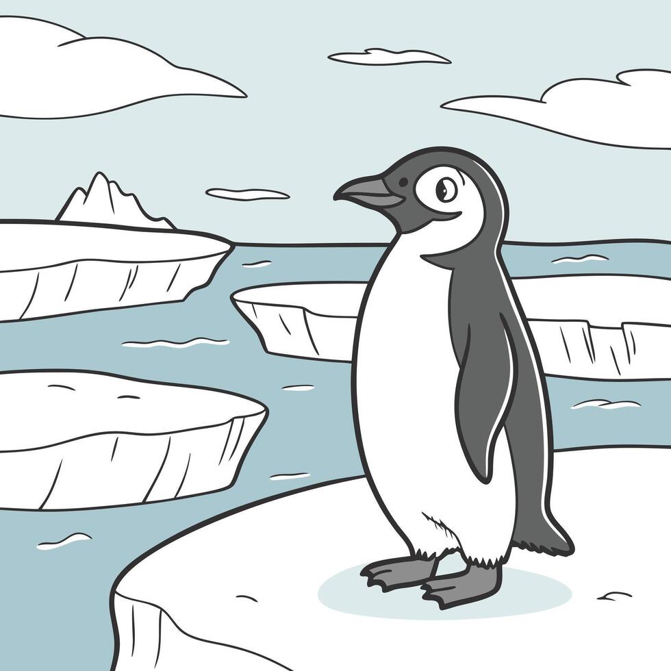A penguin standing on an iceberg with a background of water vector