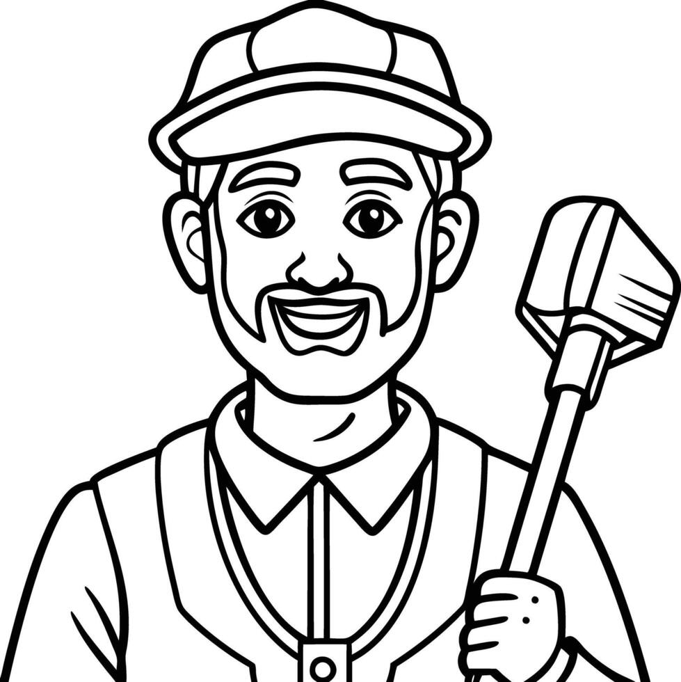 A man with a broom and hat vector
