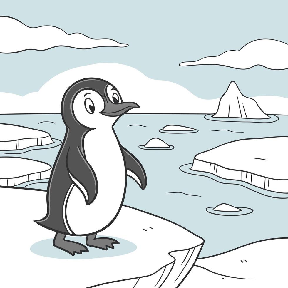 A penguin standing on an iceberg in the ocean vector