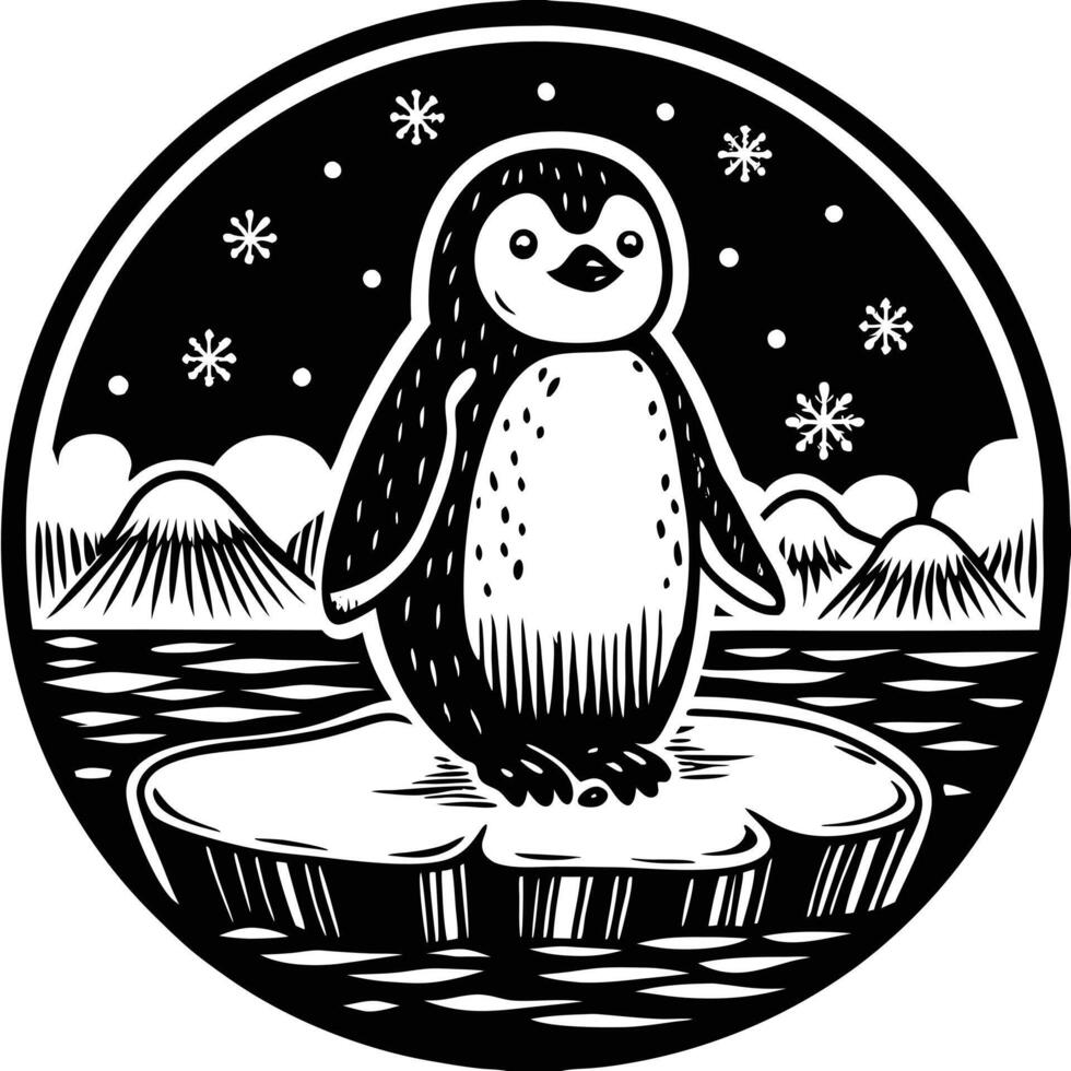 A penguin standing on an iceberg in the middle of the night vector