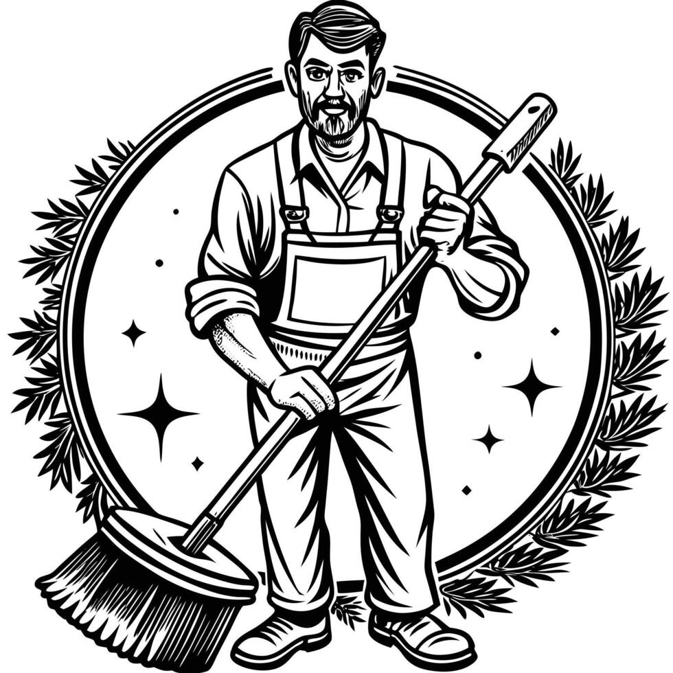 A man with a broom and a star in the background vector
